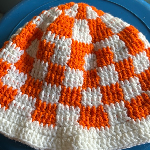 Hand Crafted Accessories - Orange And White Crochet Bucket Hat